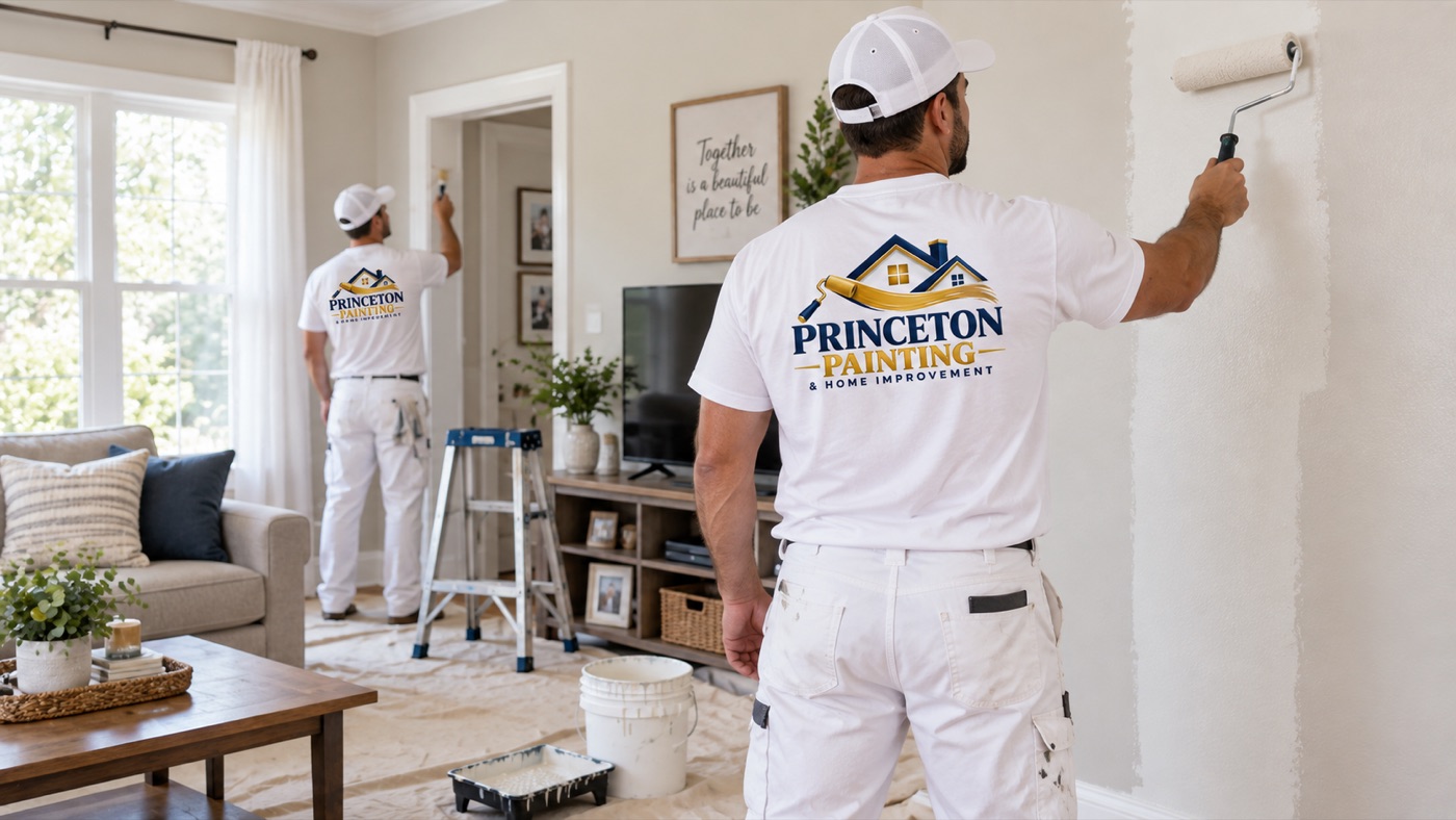 Living room walls being rolled with fresh paint