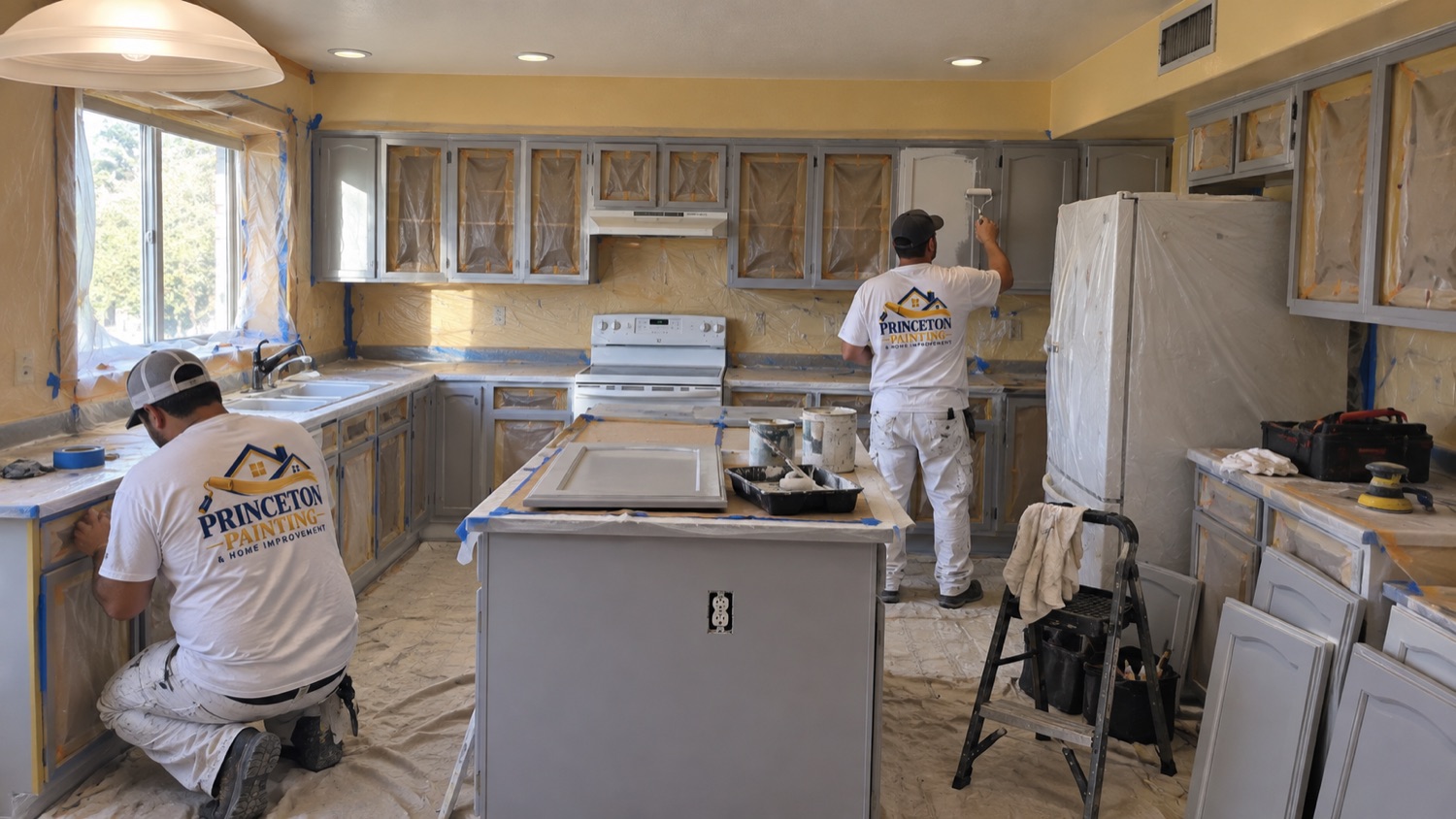 Kitchen cabinets being refinished